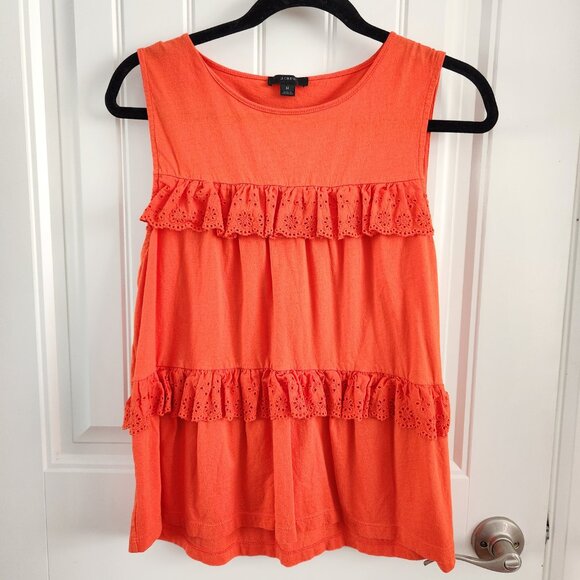 J Crew Orange Red Size M Ruffles Embroidered Blouse - Picture 2 of 4